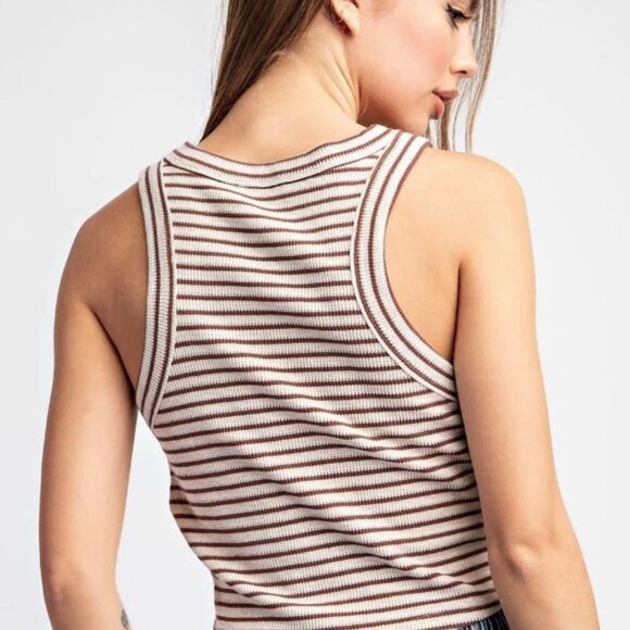 eesome, Striped Racerback Knit Tank Top, Coco Brown, Size Large, EUC - Picture 2 of 2